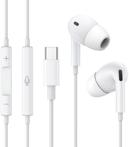USB C Headphones Wired for iPhone,Type C Earphones In Ear HiFi Stereo Earbuds with Microphone and Volume Control,Compatible with iPhone 16/15/Samsung Galaxy S23/S22/Google And most of USBC devices