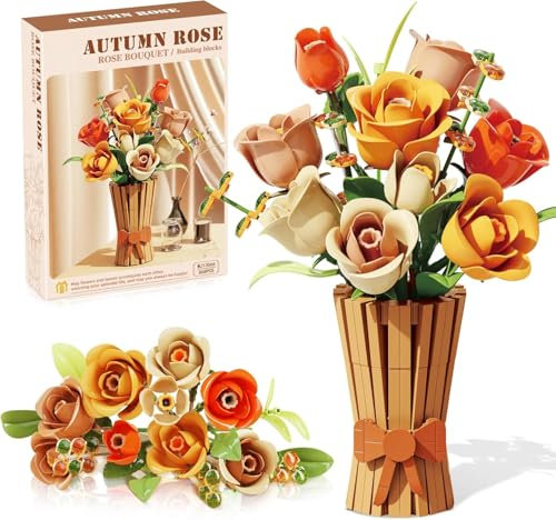 Faby's Celebrations Store Roses Bouquet Set – Build Stunning Artificial Flowers with This kit Compatible with Major Brick Brands. Great for Adults, Home Decor, or as a Unique Gift. 868 Pieces!