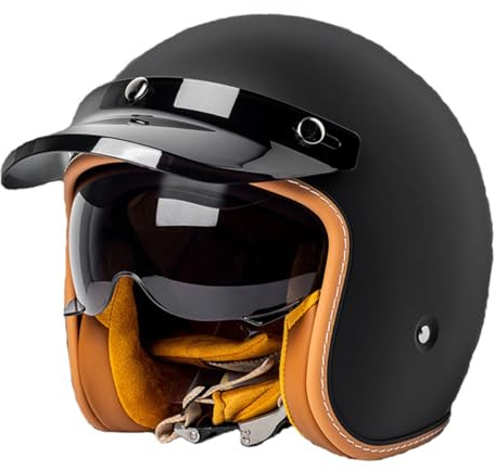 Rétro Casque À Face Ouverte 3/4 Demi Casque avec Visière Casque Moto Bols pour Street Scooter Cruiser ECEDOT Homologué Casque De Moto Jet pour Homme Et Femme