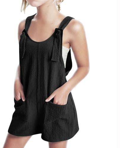 Overalls Kids 11 Years Girls Dungaree Shorts 11 Years Black Childrens Playsuit Solid Color Kids Dungarees With Pocket Cute Black Teenage Romper Girls Summer Jumpsuits Sleeveless Shorts Romper Strap