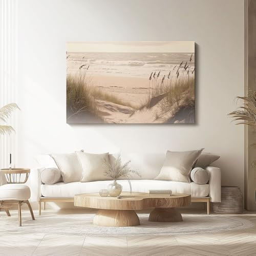 Leinwand Gemälde Wandkunst, 70 x 50 cm 1 Teilig Ohne Rahmen Leinwandbilder Bild auf Leinwand, Vlies Wandbild Kunstdruck Wanddeko Wohnzimmer Wanddekoration Vintage Strand Gras, Braun
