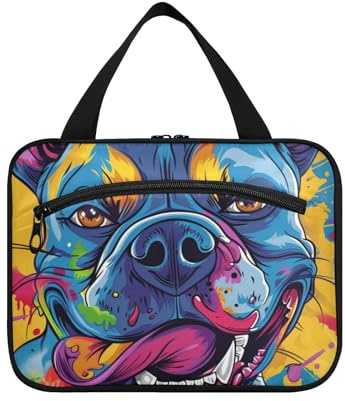 EtherSpher Angry Dog Sac à pharmacie à suspendre avec crochet pour peinture à l'aquarelle Bleu Taille L, Peinture aquarelle Angry Dog bleu, Large