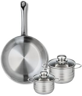 ELO 9869550 Batterie de cuisine 3 pièces, Ensemble de 1 Poêle de cuisson 28 cm et 2 faitouts 12 et 14 cm Elo Profi Brillant, inox, induction
