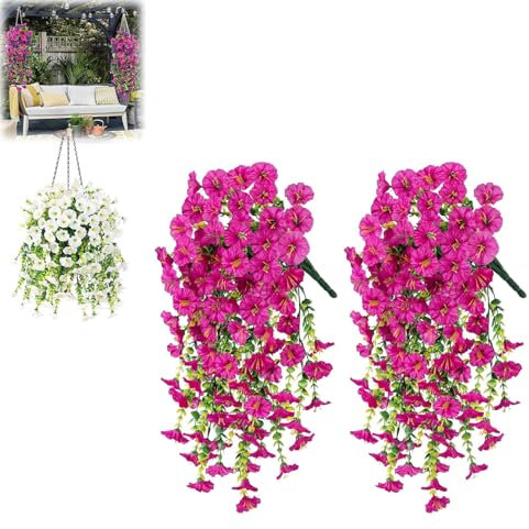 2pcs 75cm Artificial Hanging Flowers UV Resistant Fake Flowers Artificial Plants Outdoor Flower Bouquet Vine Plants Drooping Plants for Home Wall Garden Wedding Indoor Outdoor Decor (pink)