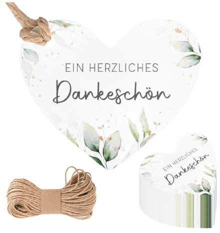 100 Stück Geschenkanhänger, Dankeschön Geschenke Klein, 5cm Eukalyptus In Herzform Konfirmation Geschenk Danke Anhänger mit Schnur für Kommunion Hochzeit Geburtstag Taufe Etiketten Tags