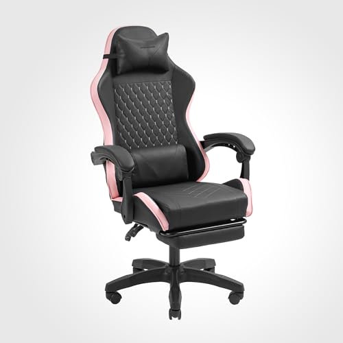 Mars Gaming MGC-X, Silla Gaming Ergonómica, Cuero Sintético, Respaldo Reclinable y Altura Regulable, Reposabrazos Dinámico, Cojín Cervical y Lumbar, Silla de Oficina con Reposapiés Extensible, Rosa