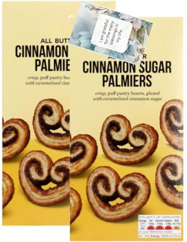 All Butter Traditional Caramelised Cinnamon Sugar Palmiers, Crisp Puff Pastry Glazed Heart Shapes Snack 100g (2 Pack) – By Oerich Gift