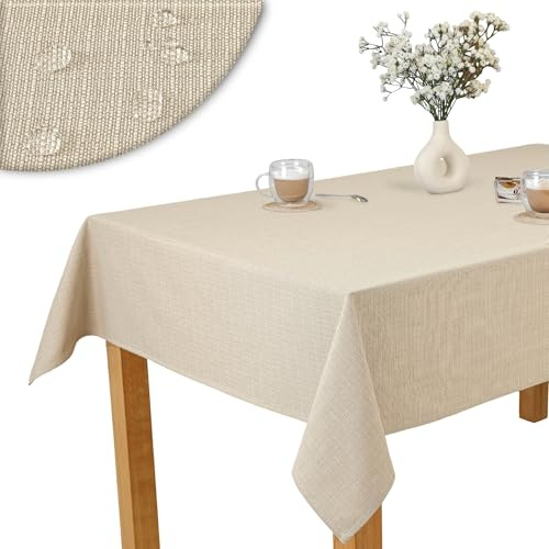 invitta Tischdecke 80x120 cm Beige Baumwolle Polyester Mischung 230 g/m2 - Hochwertig, Elegante Leinenoptik, Fleckenschutz Cotton Tischtuch mit Lotuseffekt, Pflegeleicht, O1-P130