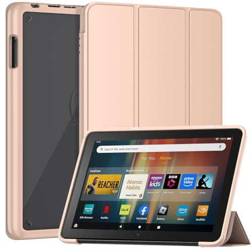 Mansiruyi Fire HD 8 Tablet Case (12th/10th Gen, 2024/2022/2020), Not fit Sony TCL, Slim Light Trifold Stand Case for Fire HD 8 Kids&Kids Pro Tablet, Auto Sleep/Wake -Rose