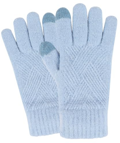 YISENJEE Winter Strickhandschuhe Damen Winter Touchscreen Kreuzmuster Doppelschicht Plüsch Warm Kältebeständig Fünf-Finger-Handschuhe