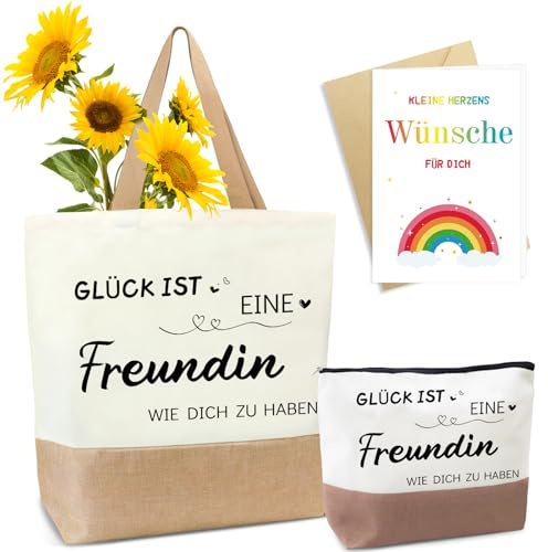 YSUVIN Jutetaschen als Geschenke für Oma, Freundin, Kollegin, Renterin, Einkaufstaschen mit Großem Fassungsvermögen mit Kosmetiktasche für frauen als Weihnachts Oder Geburtstagsgeschenke