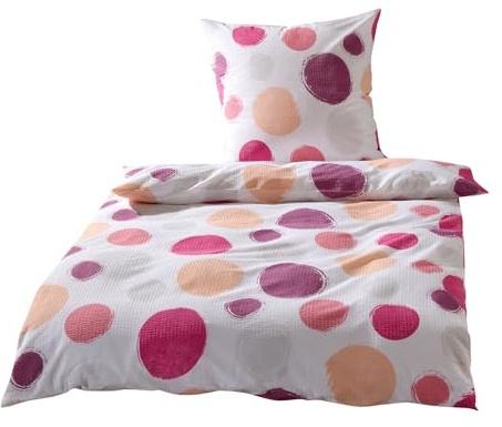 Traumschlaf Seersucker Bettwäsche Kreise bunt – leichte Sommerbettwäsche aus 100% Baumwolle mit farbigem Kreismuster, atmungsaktiv und bügelfrei – 155x220 cm + 80x80 cm