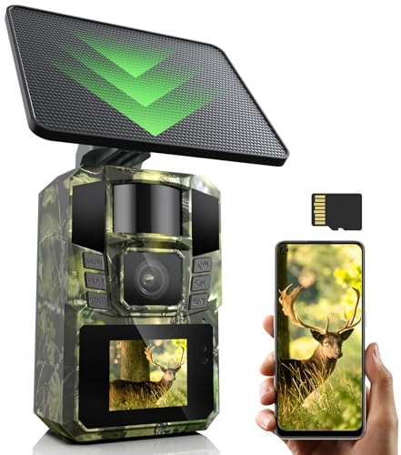 DEATTI WLAN Solar Wildkamera 4K 48MP mit Handyübertragung APP, Wildtierkamera mit Nachtsicht Bewegungsmelder Eingebaute 5200mAh Lithium-Batterie, 0.1s Auslöser Bewegungsaktiviert, IP65(Keine SD-Karte)