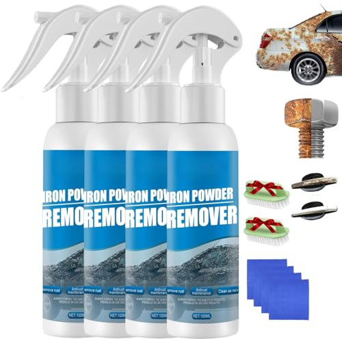 Iron Powder Remover Spray, Portable Heavy Duty Rust Remover for Metal Sprays Fast-Acting Oxidation Remover, Multi-functional Quick-Acting Rust Removal Spray for Metal, Bikes, Tools, Furniture (4pcs)
