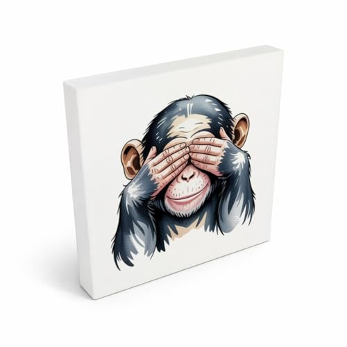 Die drei Affen nichts sehen Holzbild in 10x10 cm zum Stellen oder Aufhängen Lustiges Wandbild für stilvolle Deko