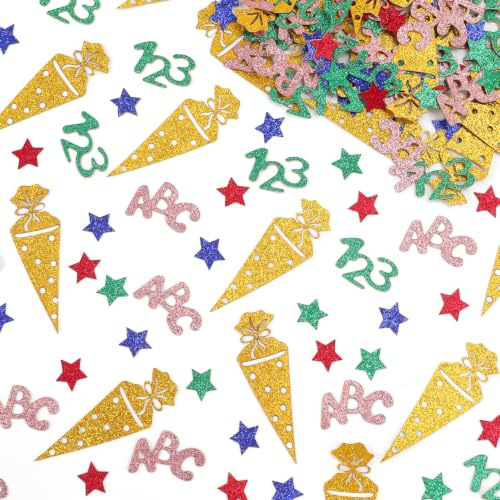 Einschulung Konfetti 300 Stück Schulanfang Deko Endlich Schulkind 2026 Mädchen Jungen Tischdeko Streudeko Streusel Schulstart Schuleinführung Tisch Deko Party Erster Schultag Schultüte 123 ABC