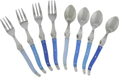 French Home GRP263 8 Piece Dessert/Cocktail Set, Stainless Steel, Shades of Blue
