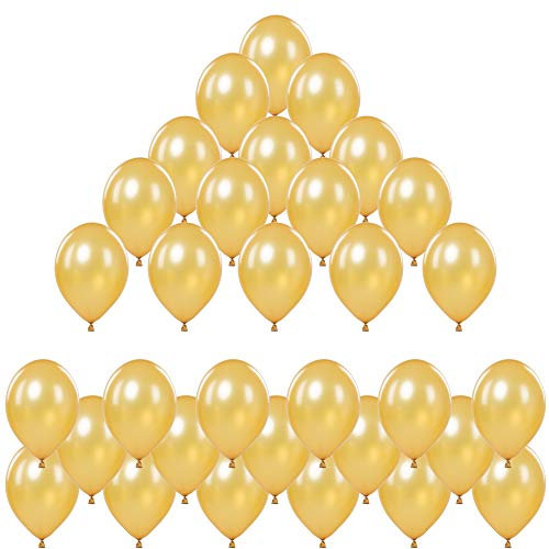 Premium Luftballons Gold Metallic • Helium Luftballons • 50 Stück • 32 cm • extra reißfest • Metallic Luftballons für schöne Jubiläums Deko Party, Hochzeitsdeko, JGA Deko, Fasching • 100% Latex