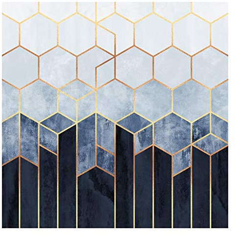 Papier Peint intissé - Golden Hexagons Blue White - Mural Carré 192 x 192cm