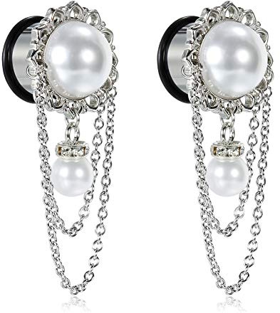 TBOSEN 1 Paar Bead Chain Style Dangle Gauges Ohrentunnel Stopfen Edelstahl Ear Gauges Expander Stretcher Geschraubte Ohrentunnel für Größe 2g (6mm) -5/8 '' (16mm)