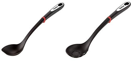 Tefal K2060514 Ingenio Cuillère ustensile de Cuisine Noir résistant sans bisphénol A & K2060214 Ingenio Cuillère à Pâtes ustensile de Cuisine Noir résistant sans bisphénol A avec Insert Silicone
