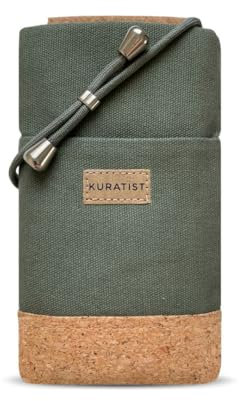 Kuratist NELA Handy Umhängetasche - Canvas & Naturkork - Grün - Größe L (Pine) - Für Smartphones bis 6.9 Zoll, Kompatibel mit iPhone, Galaxy, Xiaomi, Verstellbarer Gurt, Modern & Minimalistisch