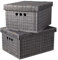 SOFTILLO Cardboard Storage Boxes with Lid Decorative Wardrobe, Closet, Home & Office Organiser with Handle Flat-Packed, Stackable File Box Gift for Adults & Kids Set of 2 XLarge Grey Wicker