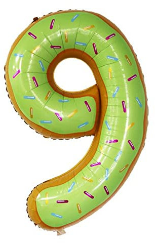 Kopper-24 Folienballon Zahl 9, ca. 100 cm, Donut - Helium geeignet - Luftballon XXL Nummer Riesen Ballon Zahlenballon Mädchen Junge Deko Riesenzahl Party Hochzeit Kindergeburtstag zum Geburtstag