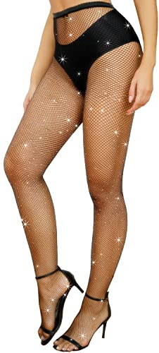 Forevers Mujeres Brillante Red de Pesca Medias Brillantina Medias Diamante Diamante de Imitación Pantys Red de Pesca Medias Malla Medias