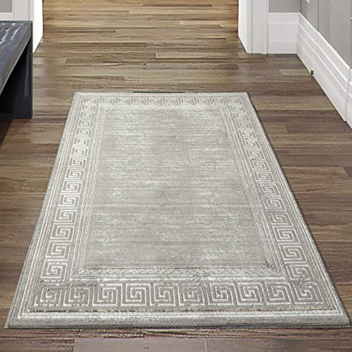 Teppich-Traum Bettumrandung Schlichter Teppich Flur Wohn- & Schlafzimmer dezentes orientalisches Muster grau Größe 80x150 cm