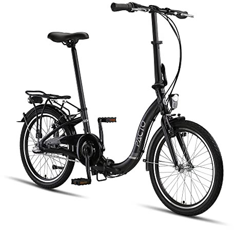 PACTO Seven Bicicleta Plegable - Bicicleta Holandesa - 27 cm Marco de Aluminio - 20 Pulgadas Llantas de Aluminio - 3 Engranajes Shimano Nexus - Frenos de Disco - Fácil de Plegar (Negro)