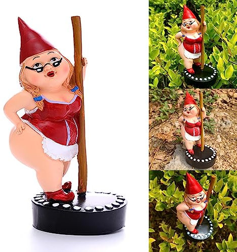 Myqiqi Pole Dancing Gnome Statue Funny Gnome Garden Ornament for Fairy Garden or Home Décor Two Size 12cm and 17cm (RED-S)