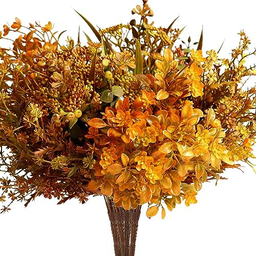 YIBUKIY 6 paquetes de flores artificiales de otoño para madres de otoño, no se decoloran, plantas de otoño falsas para interiores y exteriores, decoración de otoño para Acción de Gracias, boda,
