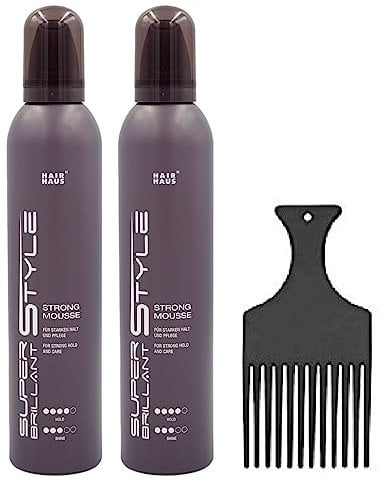 HAIR HAUS Super Brilliant Style Strong Mousse 300ml 2er Pack mit Fingerstyler