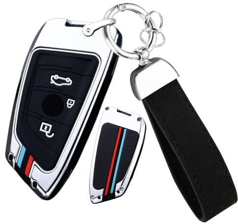 ontto Autoschlüssel Hülle Schlüsselhülle Passt für BMW X1 X3 X5 X6 X7 1er 3er 5er 6er 7er G20 G30 G11 F15 F16 G01 G02 F48 Schutzhülle Metall Schlüsselanhänger Schlüssel Etui Cover 3 Taste-Silber