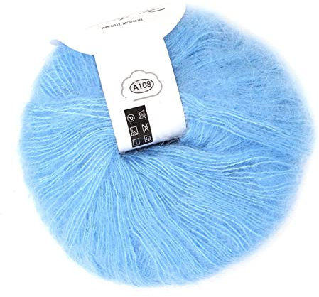 Wollstrickgarn, Angorawolle-Strickgarn mit Häkelarbeit, 26 G/Rolle, Weiches Mohair-Pashm-Strick-Angora-Langwollgarn für Kleidung, Schals, Pullover, Schals, Hüte (08 hellblau)