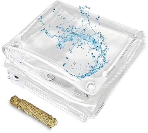 Lona transparente de vinilo de PVC resistente con ojales de metal, protege contra el agua, los rayos UV, el desgarro, el clima frío para invernadero, balcón, jardín, 2 x 3 m