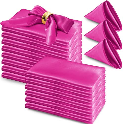 RUDONG M 72 Stück Hot Pink Satin-Servietten, 43,2 x 43,2 cm, quadratische Stoffservietten, weiche Stoffserviette mit gewellten Kanten, wiederverwendbar und waschbar, Tischservietten für Hochzeiten,