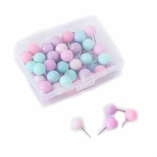 SHTGOI 50 Stück Nagel Pinnadeln Kleine Plastik Rundkopf Reißnägel mit Stahl Punkt Bunt Runde Reißzwecke Dekorative Heftzwecken Stecknadeln für Bilder,Pinnwände,Stoffmarkierung,Wandkarten Bunt