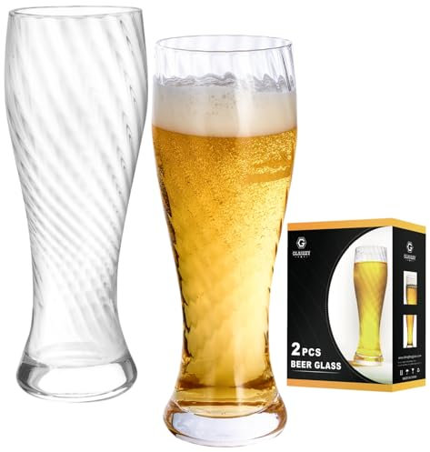 GLASKEY Crystal Beer Glasses Set of 2, 460ml Beer Pint Glasses with Thread of Screw,Craft Wheat Beer Glass,Premium Pilsner Glasses,IPA Bar Glasses,Classic Beer Cups,Great Gift Idea for Men