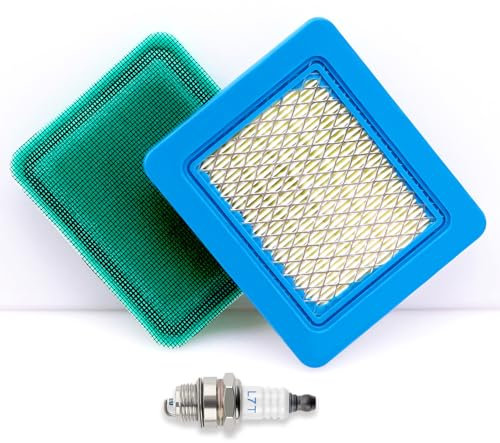 VooGenzek 1 Pieza Filtro de Aire Cortacésped, 1 Pieza Bujía L7T Reemplazo, 1 Pieza Prefiltro, Filtro de Aire Césped, Tractores Cortacésped Filtro de Aire de Repuesto, para 491588 399959 PT15853