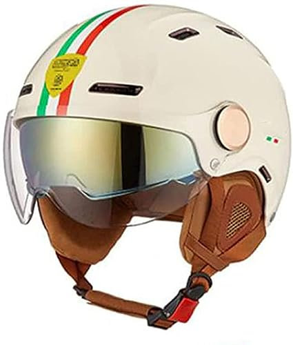 Jethelm Mit Visier ECE 22.06 Zertifiziert | Roller Helm Mopedhelm Ideal Für Motoroller & Vespa | Herren Und Damen | Komfortabler Motorradhelm D, L=59~60cm