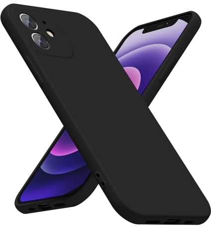 LoeoeL for iPhone 12 Mini Phone Case Silicone, Minimalist Ultra Thin Slim Soft Rubber Gel Solid Color Matte TPU Cute Case for Women Men, Girly Plain Aesthetic Design & Camera Cover Protection, Black