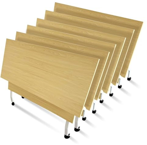 Schreibtisch Klappbar - Konferenztisch - Besprechungstisch, Klappbarer Konferenztisch Aus Holz, 140 X 60 X 75 Cm, Mobile Konferenzraumtische Mit Klappdeckel, Mit Leisen Lenkrollen ( Color : 6PCS , Siz