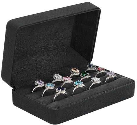 FINGERINSPIRE Aufbewahrungsbox Für Ringe Aus Leder 12.6x8x4.7 cm Rechteckige Ring Aufbewahrungsbox Aus PU Leder Mit Samt Innen Schwarze Ring Aufbewahrungsbox Für Ringe Tragbarer Ring Organizer