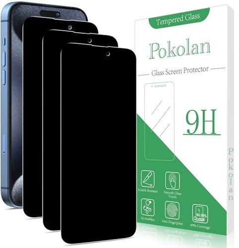 Pokolan [3 Pack Privacy Screen Protector for iPhone 15 Pro Max, 15 Plus, Anti Spy Tempered Glass, 9H Hardness, Case Friendly, Anti Scratch, Bubble Free, Easy to Install