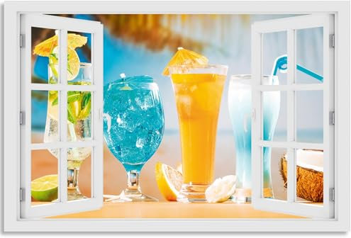 timalo Wandbild Outdoor wetterfeste Bilder für draußen | Gartenbilder Innen & Außen | Landschaftsbilder Acryl Glas Fensterblick Effekt | 60x40cm Kuba Cocktails