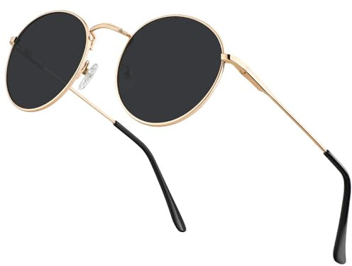 HENGOSEN Sonnenbrille Herren Rund Sunglasses-Men: Polarisiert Runde Sonnenbrille Retro Metallrahmen Sonnen Brille Herren Damen