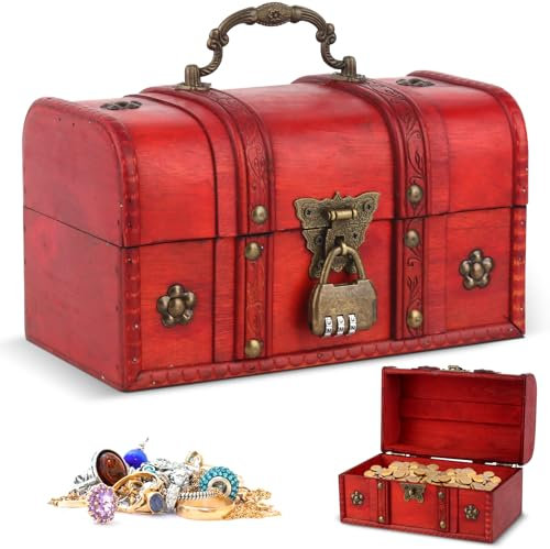 Mineup Coffre au Trésor en Bois Vintage, petit coffre au trésor vintage pirate avec Cadenas, Vintage Coffre Au TréSor De Pirate, Bois Coffre Au TréSor En Bois pour Ranger Décorer (21.5 x 12.5 x 13cm)