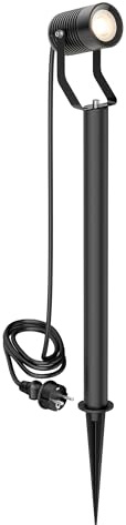 ledscom.de Gartenstrahler SHINGA mit Erdspieß und 40 cm Sockel für außen, IP65, Stecker, schwarz, inkl. GU10 LED Lampe 1103lm, warmweiß
